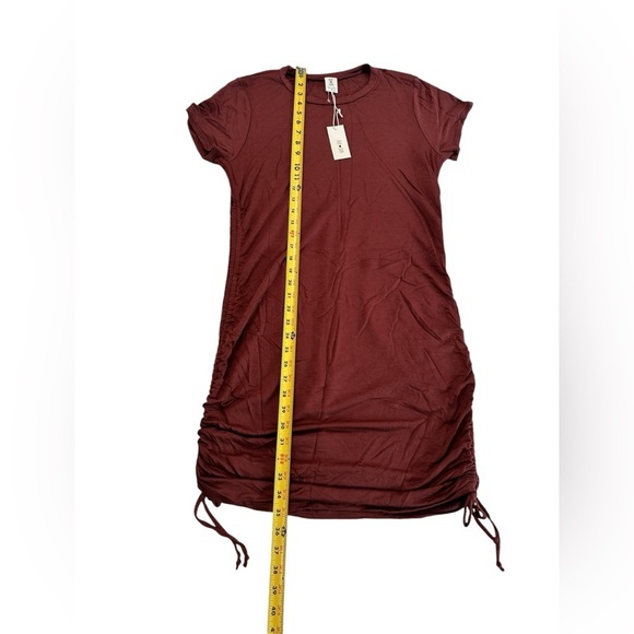 Ava Sam Rusty Orange Red Ruched Midi Dress Size L - Picture 5 of 17